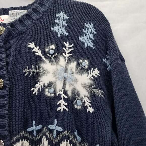 Nutcracker Cardigan M Snowflake Knit Geometric Christmas Star Winter Sweater VTG - Picture 3 of 16